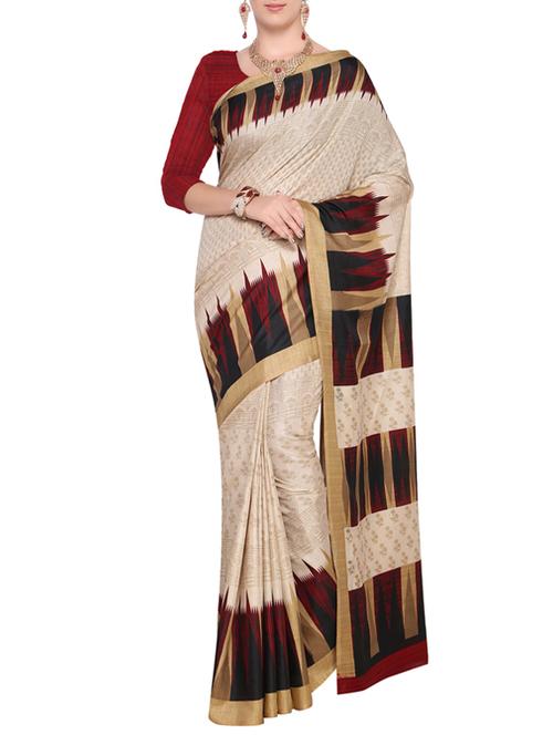 temple bordered printed saree with blouse - 14770745 - Very Small Image - 1