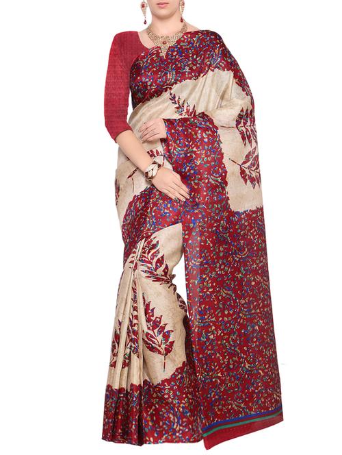 contrast bordered printed saree with blouse - 14770750 - Very Small Image - 1