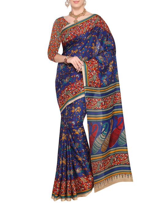 contrast bordered printed saree with blouse - 14770790 - Very Small Image - 1