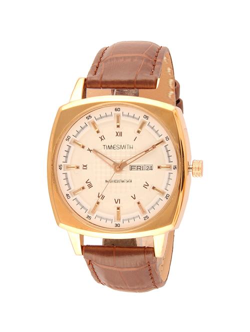 timesmith analog white dial brown leather strap watch for men tsm-139 - 14772124 - Very Small Image - 1