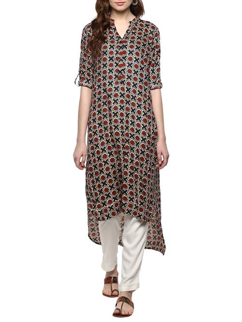 brown rayon high-low kurta - 14772135 - Very Small Image - 1