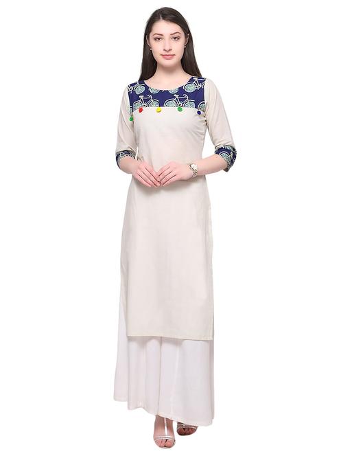 white cotton straight kurta - 14772449 - Very Small Image - 1