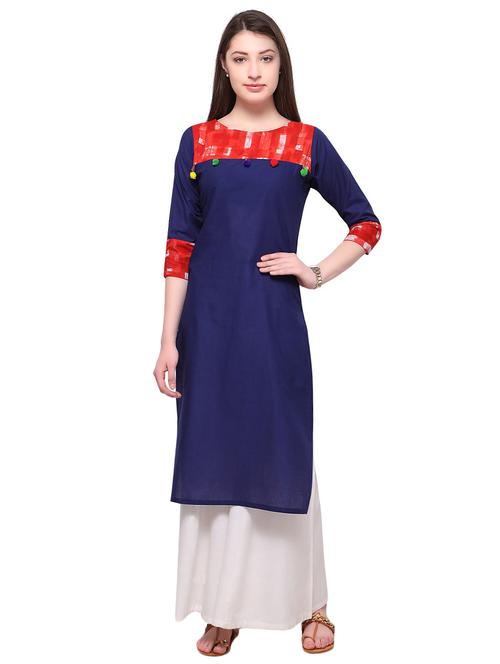 blue cotton straight kurta - 14772453 - Very Small Image - 1