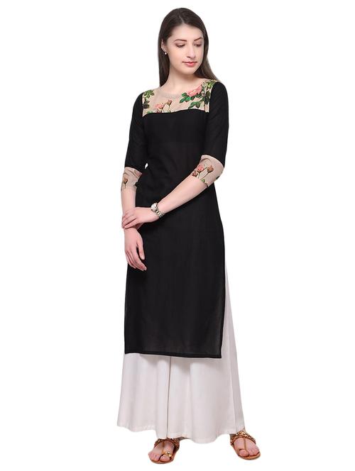 black cotton straight kurta - 14772467 - Very Small Image - 1
