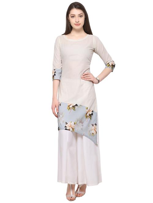 white cotton asymmetric kurta - 14772471 - Very Small Image - 1