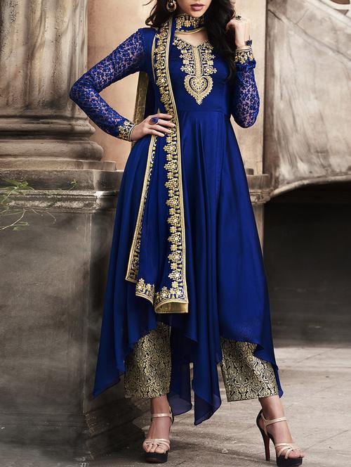 blue georgette semistitched suit - 14773049 - Very Small Image - 1