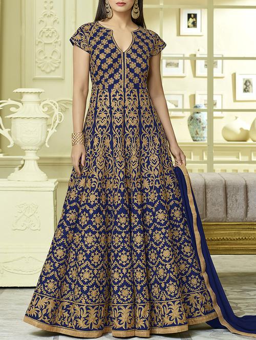 blue silk semistitched suit - 14773065 - Very Small Image - 1