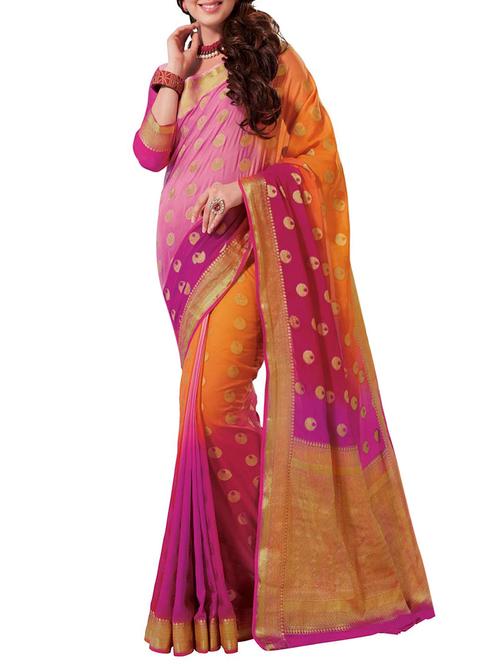 ombre zari motif woven saree with blouse - 14773164 - Very Small Image - 1