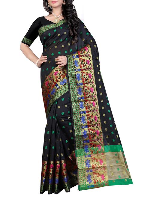 black cotton silk saree with blouse - 14773186 - Very Small Image - 1