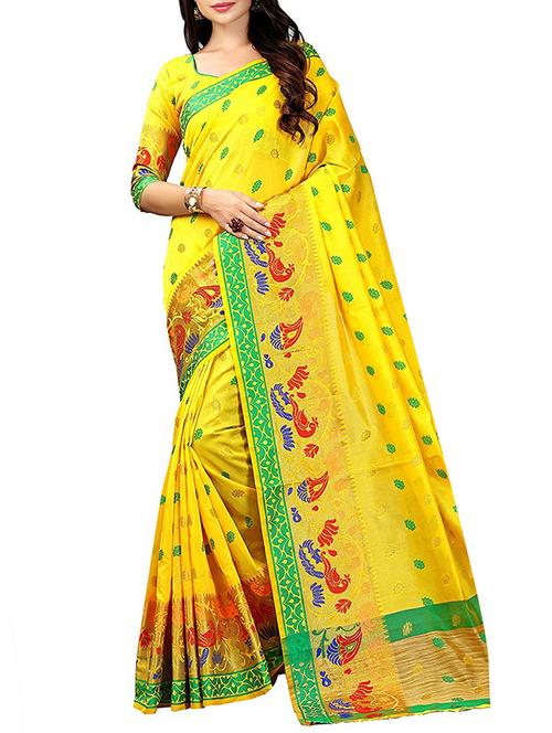yellow cotton silk saree with blouse - 14773194 - Very Small Image - 1