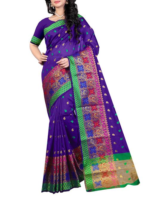 purple cotton silk saree with blouse - 14773203 - Very Small Image - 1