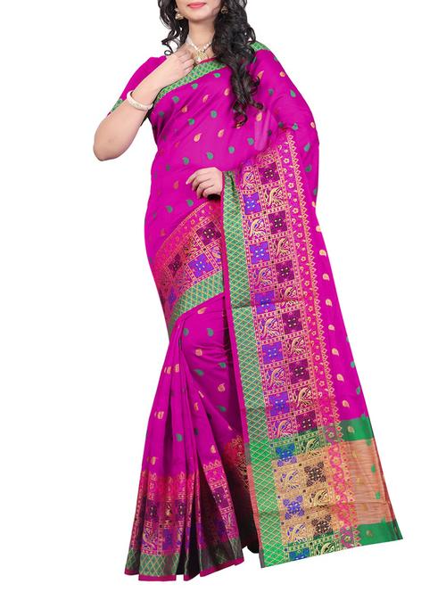 pink cotton silk saree with blouse - 14773205 - Very Small Image - 1