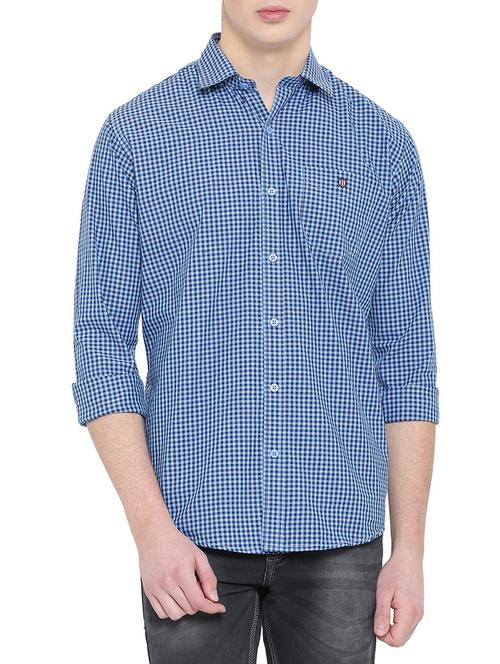 blue cotton blend casual shirt - 14774039 - Very Small Image - 1