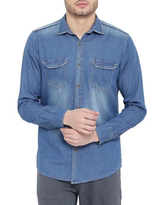 blue denim casual shirt - 14774054 - Very Small Image - 1