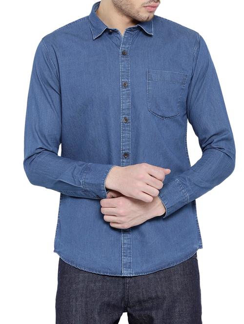 blue cotton blend casual shirt - 14774067 - Very Small Image - 1