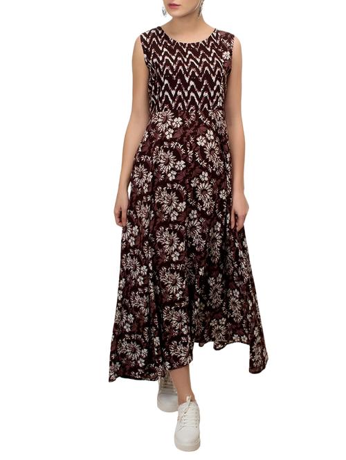 brown rayon fusion kurta - 14774072 - Very Small Image - 1