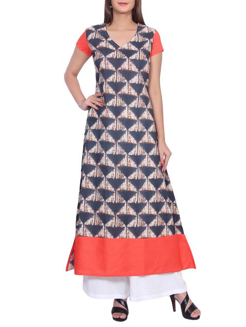 blue cotton aline kurta - 14774078 - Very Small Image - 1