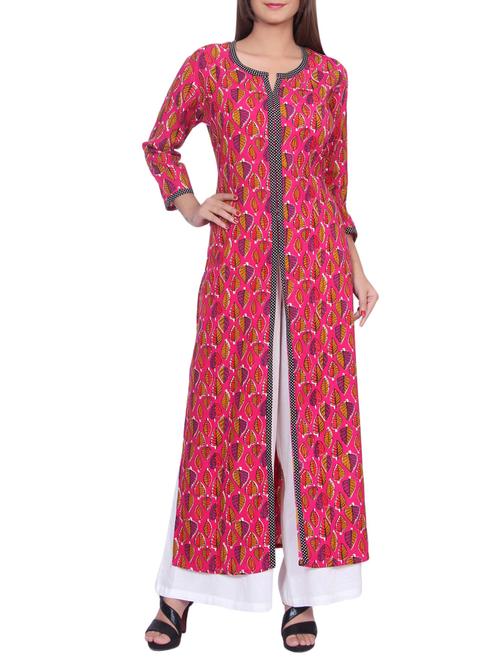 pink rayon high slit kurta - 14774082 - Very Small Image - 1