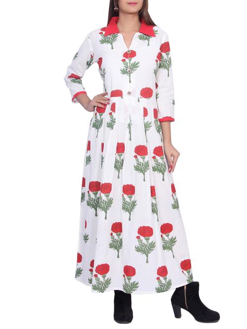 white cotton anarkali kurta - 14774088 - Very Small Image - 1