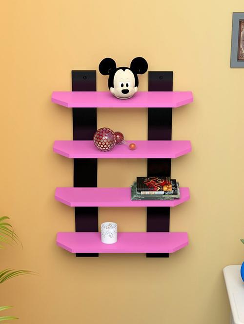 roayls wood mdf laminated ladder shape 4 tier designer wall rack shelf-black/pink - 14774221 - Very Small Image - 1