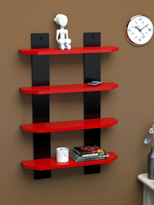 roayls wood mdf laminated ladder shape 4 tier designer wall rack shelf-black/red - 14774222 - Very Small Image - 1