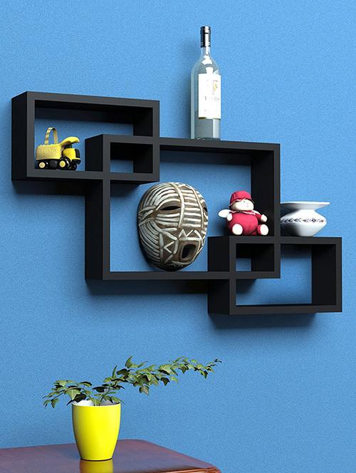 wall shelf rack set of 3 intersecting wall shelves – black - 14774268 - Very Small Image - 1