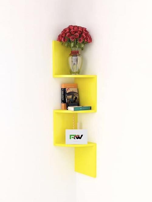 royals woods home decor wall shelf zigzag corner wall mount shelf unit- yelow 3 shelves - 14774289 - Very Small Image - 1