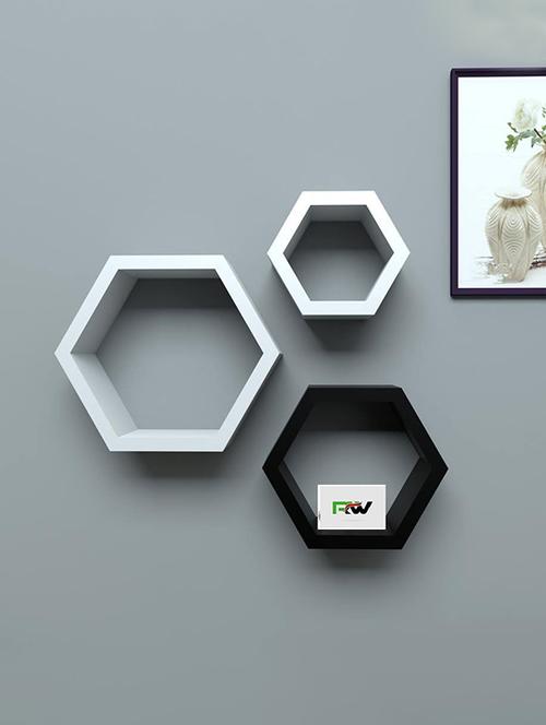 home deco black/ white hexagon shape storage wall shelves set of 3 - 14774305 - Very Small Image - 1