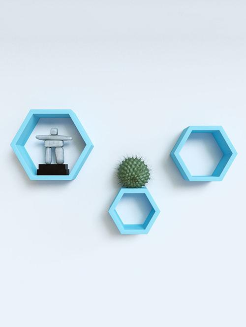 home deco blue hexagon shape storage wall shelves set of 3 - 14774307 - Very Small Image - 1