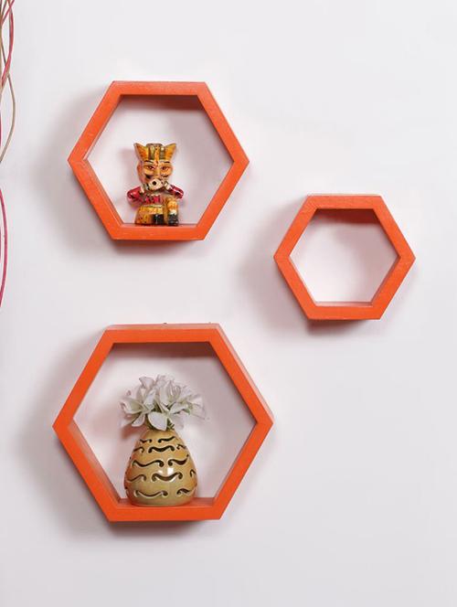 home deco orange hexagon shape storage wall shelves set of 3 - 14774309 - Very Small Image - 1