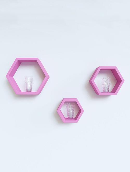 home deco pink hexagon shape storage wall shelves set of 3 - 14774310 - Very Small Image - 1