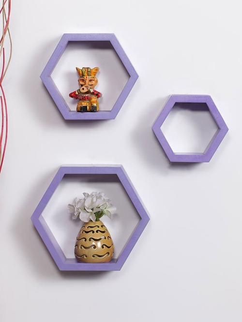 home deco purple hexagon shape storage wall shelves set of 3 - 14774311 - Very Small Image - 1