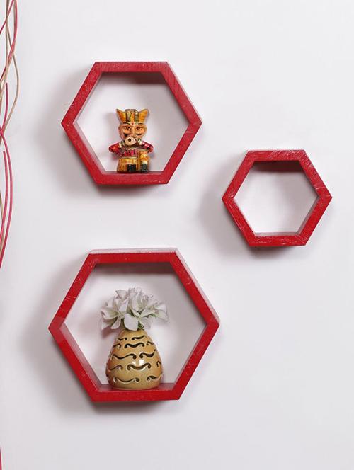 home deco red hexagon shape storage wall shelves set of - 14774312 - Very Small Image - 1