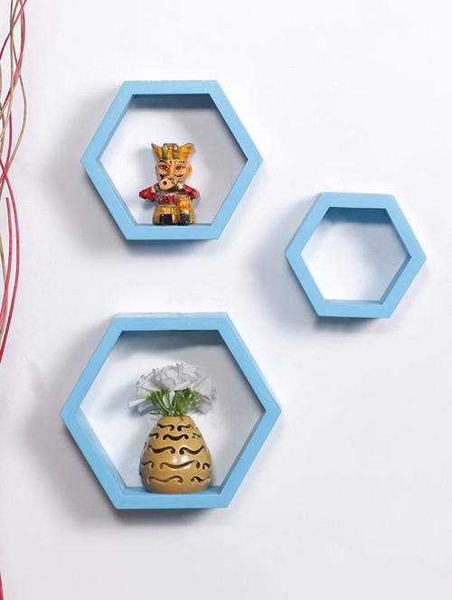 home deco sky blue hexagon shape storage wall shelves set of 3 - 14774313 - Very Small Image - 1