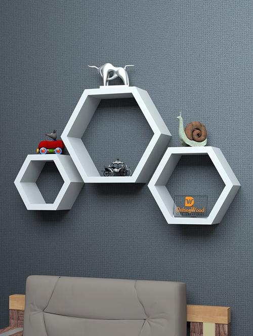 home deco white hexagon shape storage wall shelves set of 3 - 14774314 - Very Small Image - 1