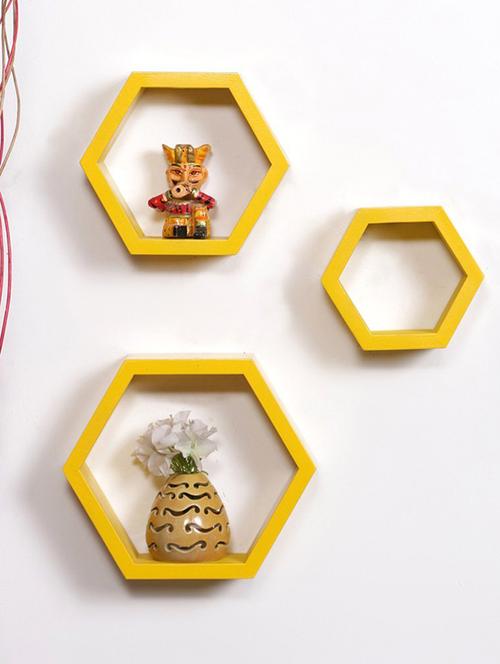home deco yellow hexagon shape storage wall shelves set of 3 - 14774315 - Very Small Image - 1