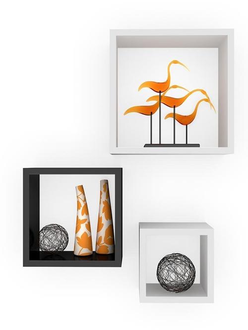 home&decor nesting square wooden wall shelf set 3-black-white - 14774348 - Very Small Image - 1