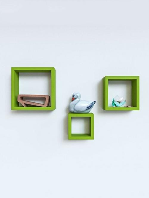 home&decor nesting square wooden wall shelf set 3- green - 14774351 - Very Small Image - 1