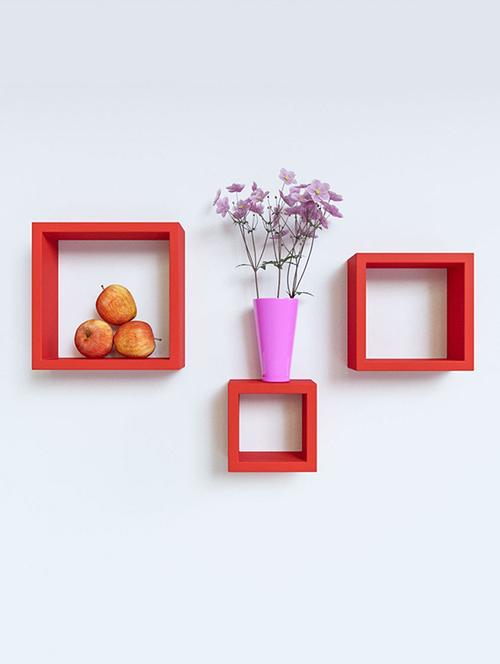 home&decor nesting square wooden wall shelf set 3- red - 14774357 - Very Small Image - 1