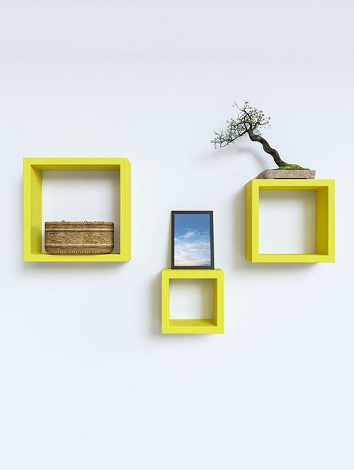 home&decor nesting square wooden wall shelf set 3- yellow - 14774359 - Very Small Image - 1