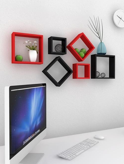 home&decor black / red nesting square wooden wall shelf set 6 - 14774362 - Very Small Image - 1