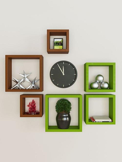 home&decor brown / green nesting square wooden wall shelf set 6 - 14774364 - Very Small Image - 1