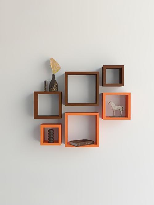 home&decor brown / orange nesting square wooden wall shelf set 6 - 14774365 - Very Small Image - 1