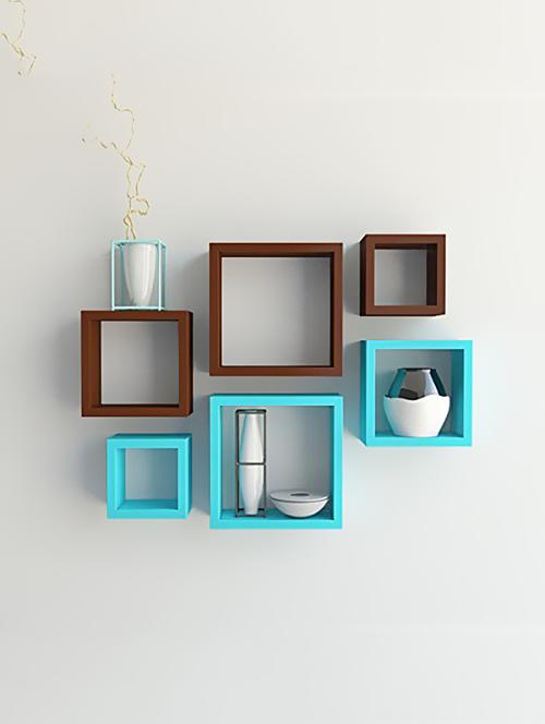 home&decor brown / blue nesting square wooden wall shelf set 6 - 14774366 - Very Small Image - 1