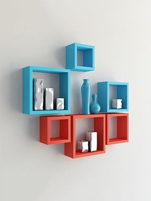 home&decor red / blue nesting square wooden wall shelf set 6 - 14774367 - Very Small Image - 1