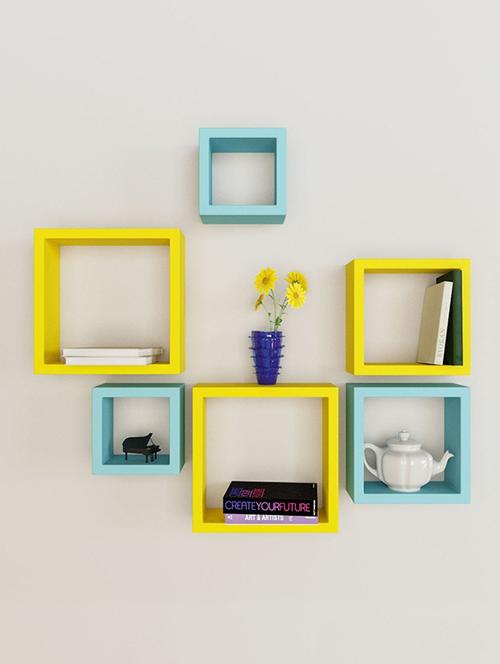 home&decor yellow / blue nesting square wooden wall shelf set 6 - 14774368 - Very Small Image - 1