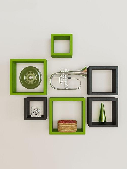 home&decor green / black nesting square wooden wall shelf set 6 - 14774369 - Very Small Image - 1