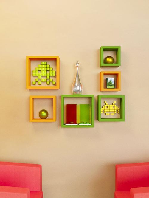home&decor green / orange nesting square wooden wall shelf set 6 - 14774370 - Very Small Image - 1