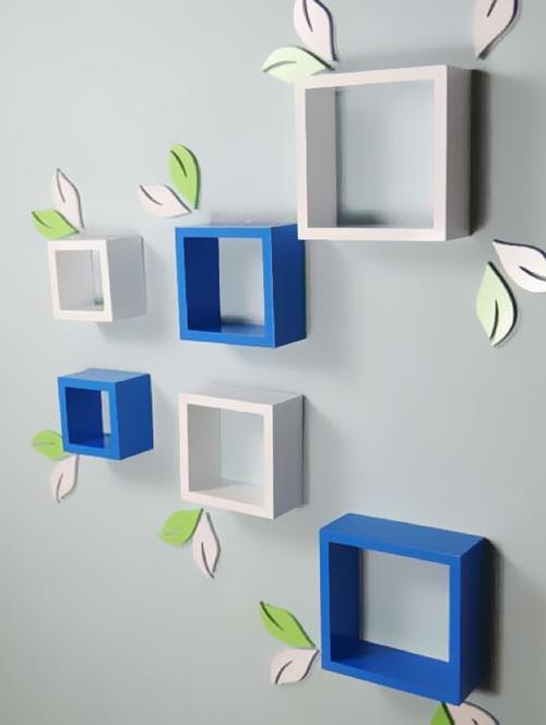 home&decor navy blue / white nesting square wooden wall shelf set 6 - 14774372 - Very Small Image - 1