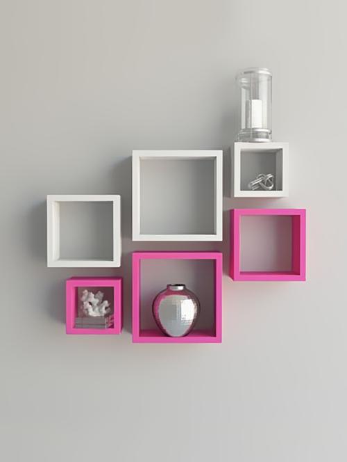 home&decor pink / white nesting square wooden wall shelf set 6 - 14774376 - Very Small Image - 1